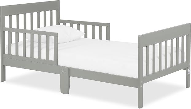 Dream On Me Finn Toddler Bed, Low Floor Wooden Bed, Side Safety Bed Rails, GREENGUARD Gold & BSA Certified, Non-Toxic Paint Finish, New Zealand Pinewood, up to 50 lbs - Cool Grey