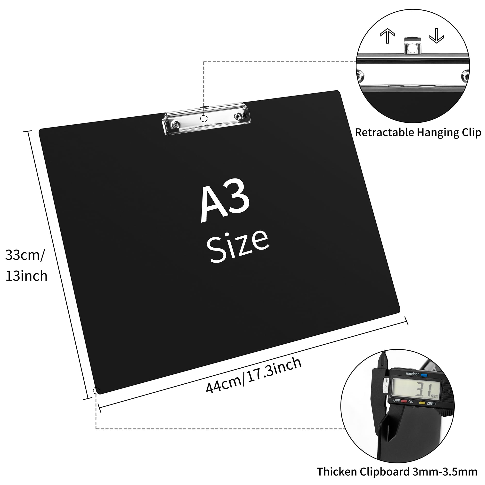 Pechor A3 Clipboard Extra Large Clipboards Not Fragile Horizontal Plastic Lap Boards with Low Profile Clip for Drawing Sketching - Image 2