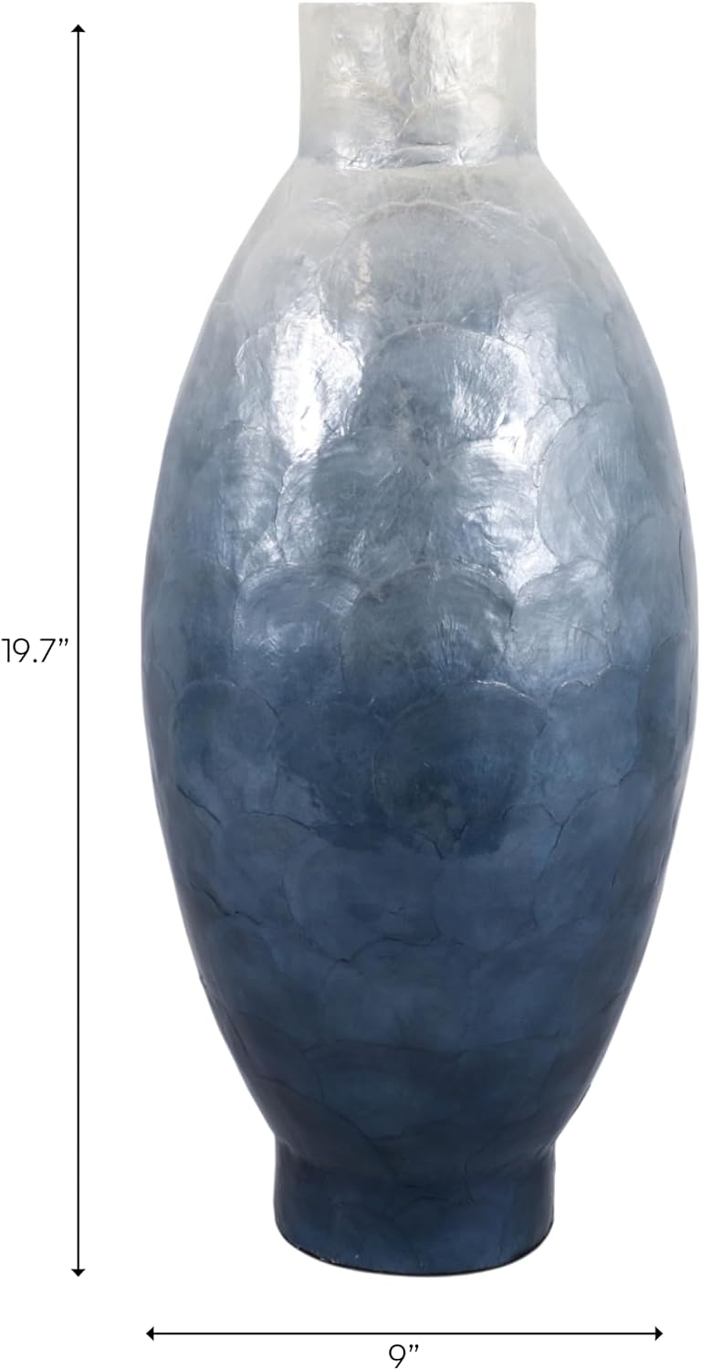 Decorative Tall Ombre Vase for Living Room Decor - Contemporary Textured Flower Vase for House, Office, Room, and Table Display - Stylish Home Accent for Bedroom and Entryway - 20", Ivory & Blue