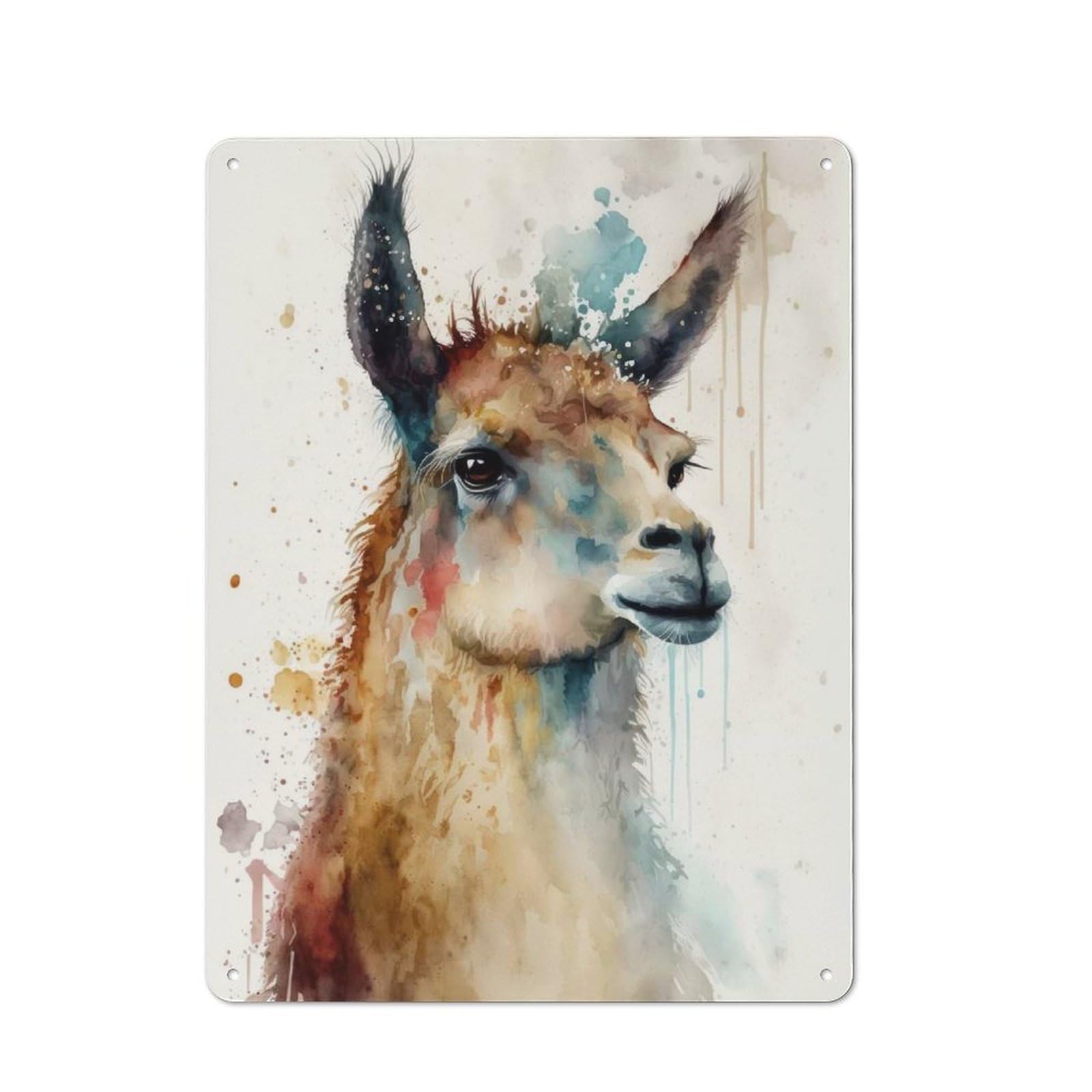 Junmoney Watercolor Llama Design Metal Sign 40X30cm With For Home Bar Wall, Vintage Decor, Wall Decoration For Home Bars And Entertaining Spaces