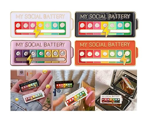 4PCS Battery Mood Pins, Funny Interactive Brooch Pin, My Creative Lapel Pin, Functional Mood Enamel Pins 7 Days a Week for Clothing Decoration Backpacks Bags Hats Gifts