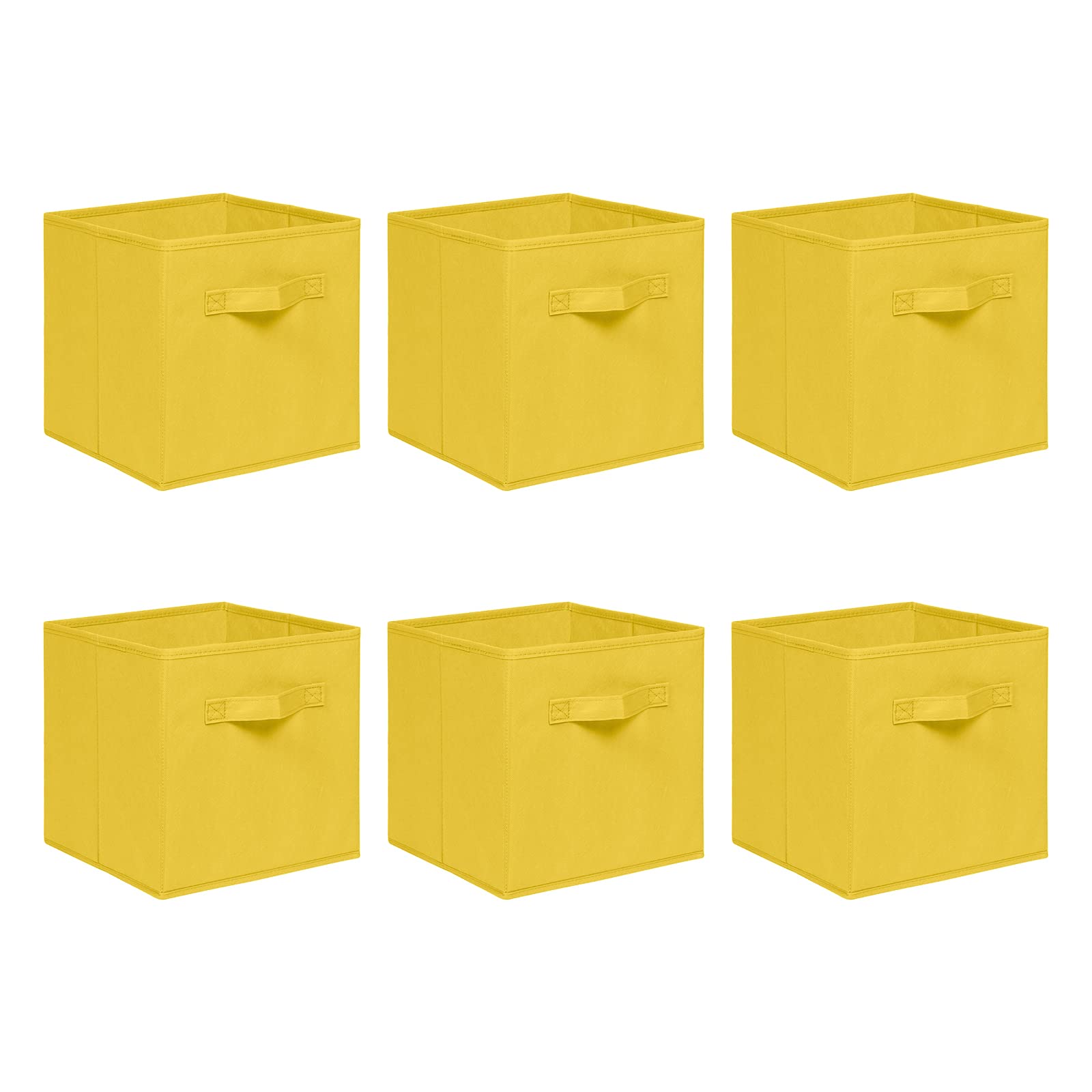 NICEME Foldable Cube Storage Unit Boxes, Non-Woven Fabric Storage Boxes Set, Clothes Drawers for Shelves, 26.5x26.5x28 cm (Bright Yellow, Set of 6)