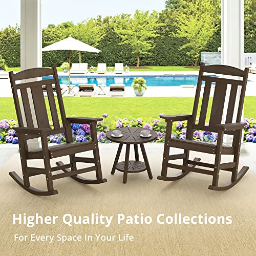 Lue Bona Outdoor Side Table, 19.6" Dark Brown Round Poly Outdoor Coffee Table Weather Resistant, Adirondack End Table For Patio, Pool, Porch, Bistro, Lawn, Balcony, 200Lbs, Indoor Or Outdoor Use #TOP1