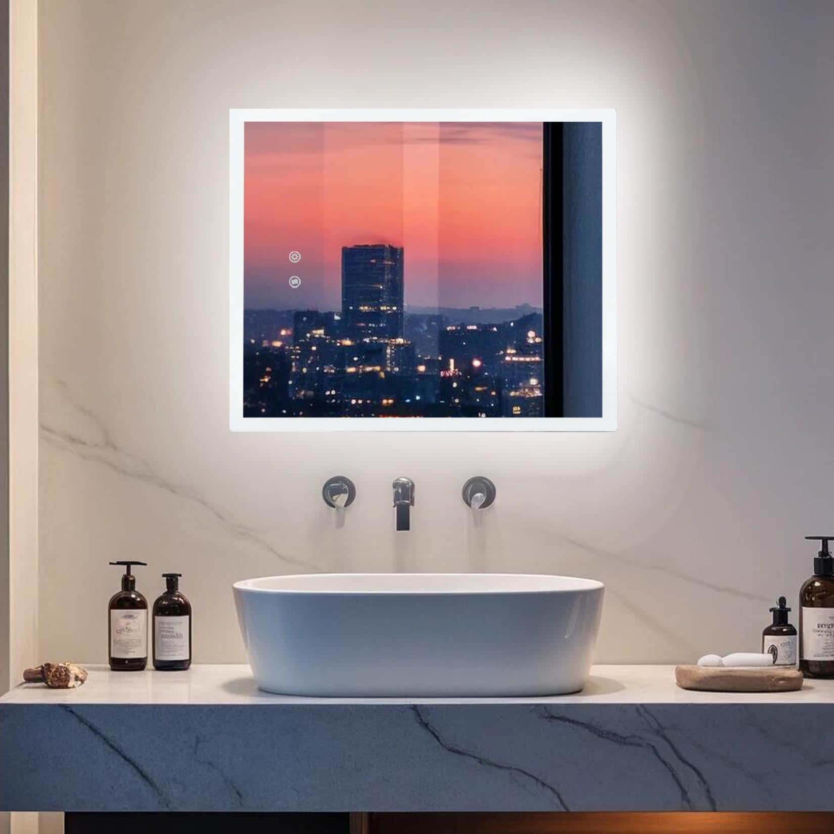 LUVODI Miroir Salle de Bain avec Éclairage 40x50 cm : Miroirs LED Rétroéclairé Anti-Buée, Luminosité Dimmable et 3 Couleurs Réglables, Fonction Mémoire, Verre HD, Étanche IP66, Température 3000K-6000K