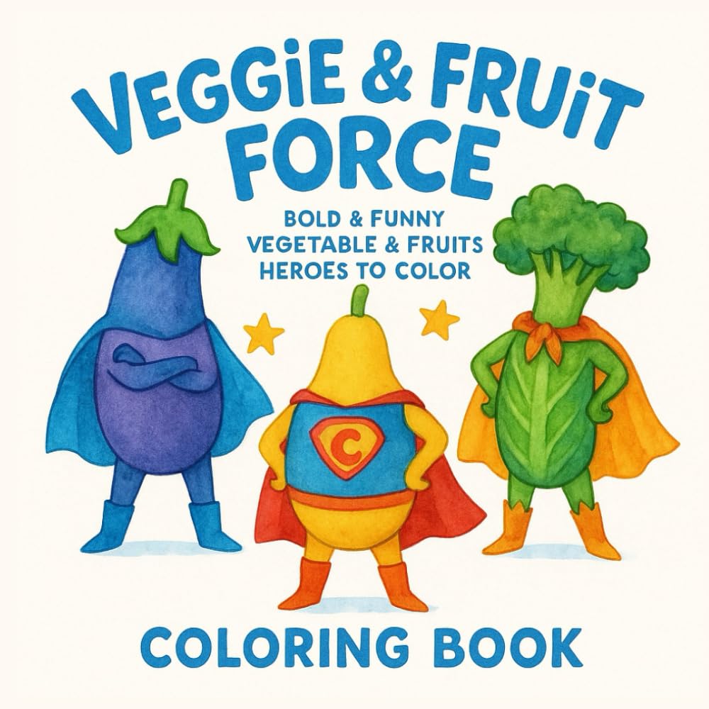Veggie and fruit force: Bold & funny vegetables and fruits heroes to color, Anime food coloring book