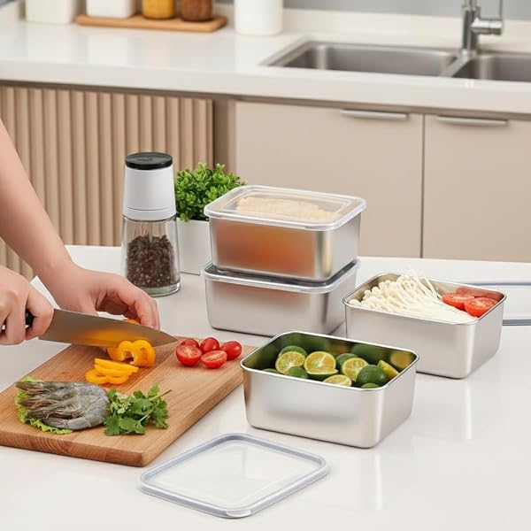 3 contenitori per alimenti in acciaio inox 316 con coperchio, 780 ml, ermetici, contenitori per il pranzo Bento, vassoio da cucina con coperchio, vassoio riutilizzabile impilabile - 2