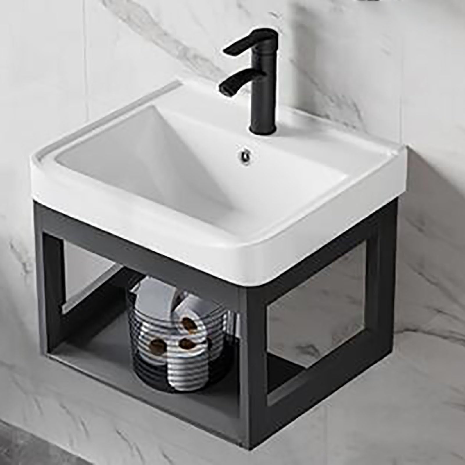 SGKOMN Wall Mounted Floating Cabinet with Ceramic Basin Sink, Space-Saving Bathroom Vanity Combo for Small Spaces, Includes Faucet and Drain, 71 * 40cm