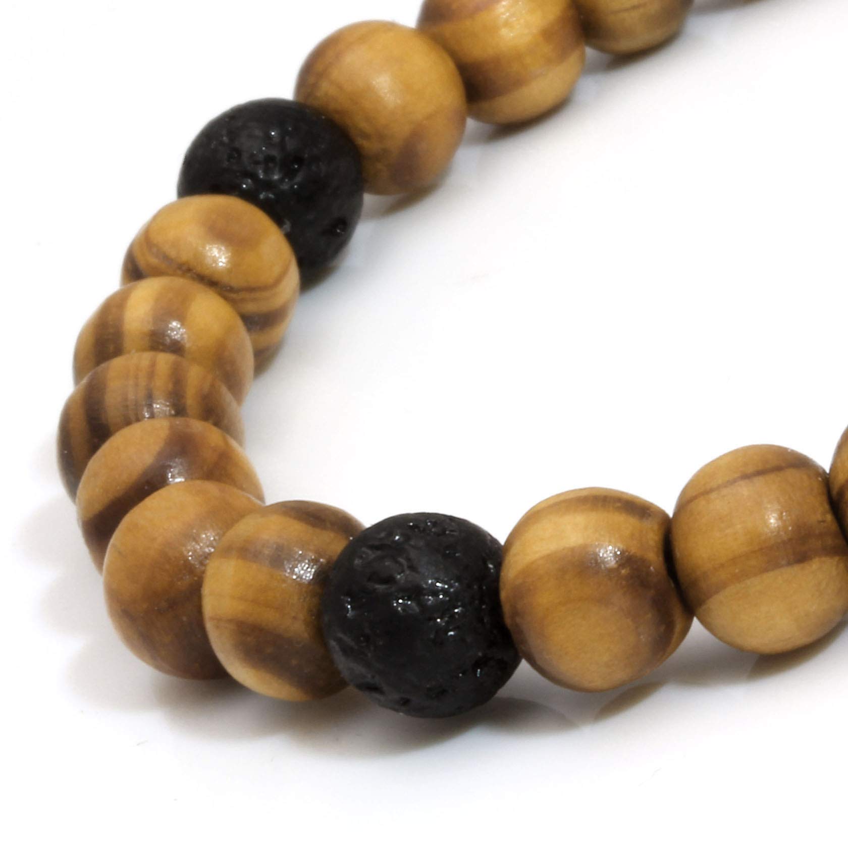Pulsera difusora de aceites Esenciales con Cuentas de Piedra de Lava (2 Unidades) para Hombre y Mujer. Pulsera con Cuentas de Madera.
