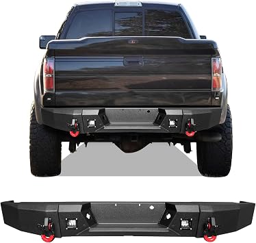 Rear Bumper Compatible with Ford F150 Raptor SVT 2009 2010 2011 2012 2013 2014 w/2 Aluminum Lights & D-Rings