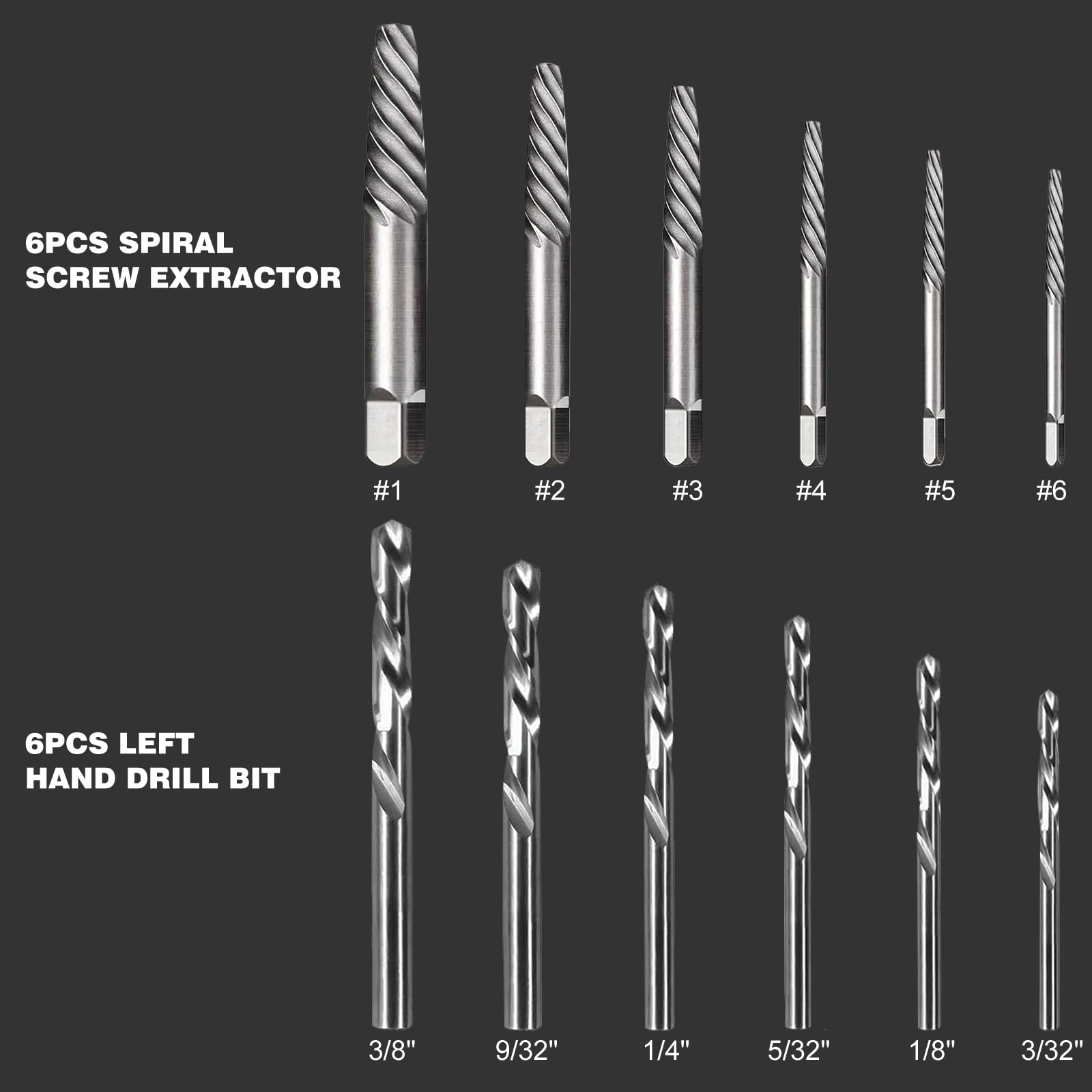 Valkynos Schraubenausdreher-Set und Linkshänder-Bohrer-Set mit Sechskant-Adapter, einfach zu entfernender Schraubenentferner, Werkzeug für beschädigte, verrostete, gebrochene Schraubenmuttern, Bolzen,