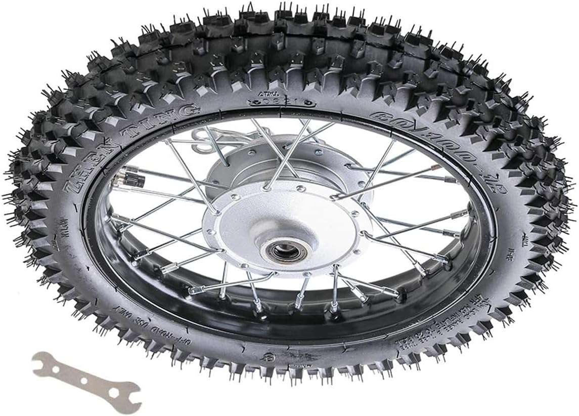 60/100-12 Front Dirt Bike Wheel & Tube Tire with 1.4x12 Rim, 12mm Bearing – Drum Brake Compatible for 50cc Pit Bikes, Mini Dirt, Trail, Off-Road Motorcycles, Apollo, Taotao