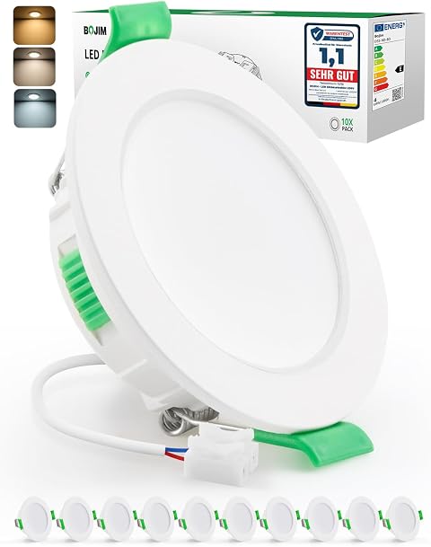 BOJIM Einbaustrahler LED Spots Deckenleuchte 55mm - 68mm Loch IP44 für Bad | Warmweiß Neutralweiß Kaltweiß Deckenspots Einbauspots 230V 4W 380LM Einbauleuchten Ultra Flach für Küche 10er Set