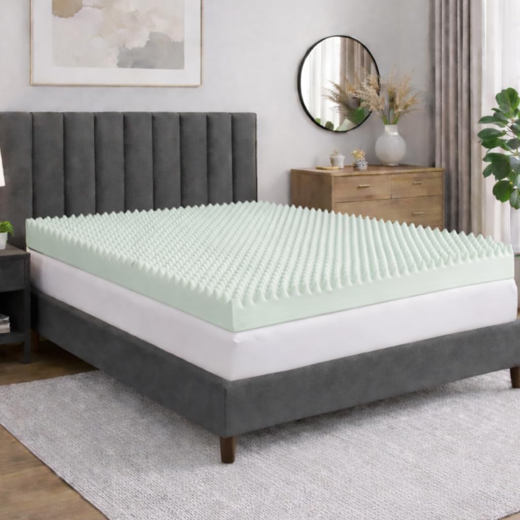 Treaton, 3-Inch Convoluted High Density Foam Mattress Topper, CertiPUR-US Certified for Superior Comfort and Support, Full, Green