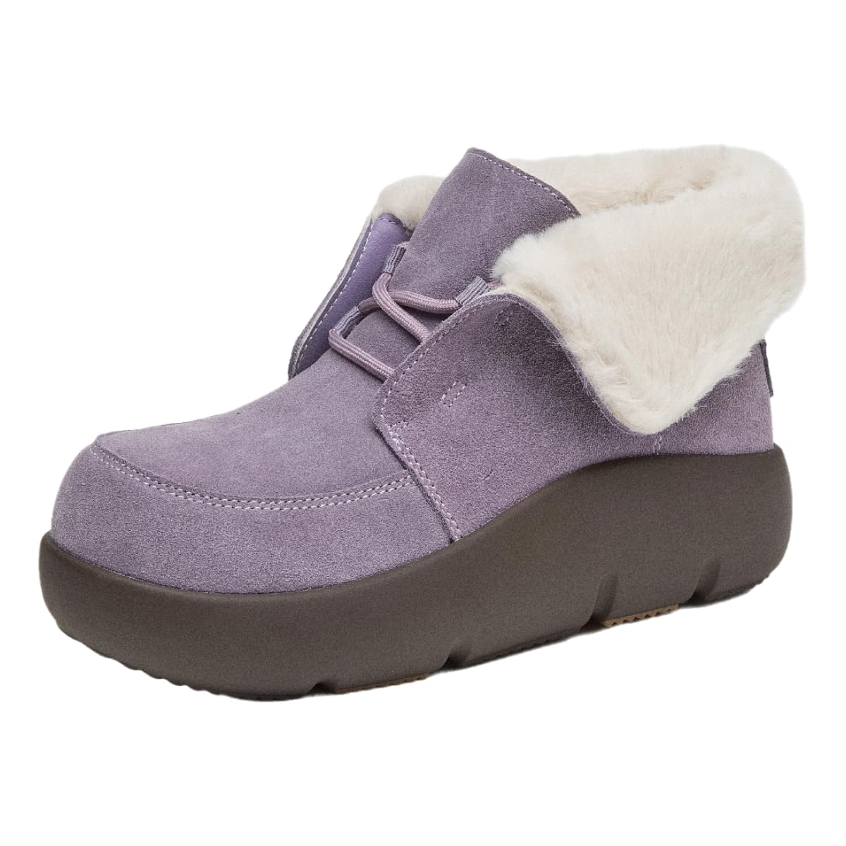 Suede Ankle Boots with fur lined Turn-up shoes with a collar