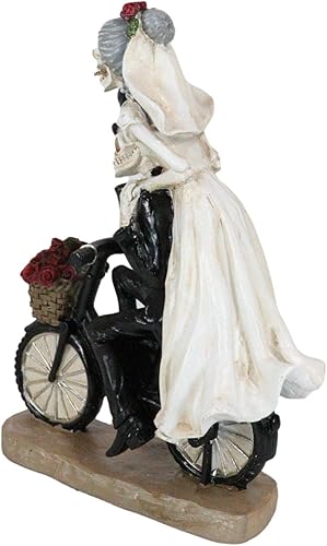 Miniatura 6 de Ebros Gift Día de los muertos Recién casados Recién casados Esqueletos de boda Novia y novio Pareja montar bicicleta antigua con rosas Cesta