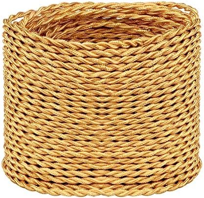 Helunsi 32.8ft Twisted Cloth Covered Wire, Gold 18/2 Cloth Covered Electrical Wire, 18 Wire Gauge 2-Conductor Fabric Covered Lamp Cord, Vintage Twisted Cloth Covered Wire, for DIY Projects (Gold)