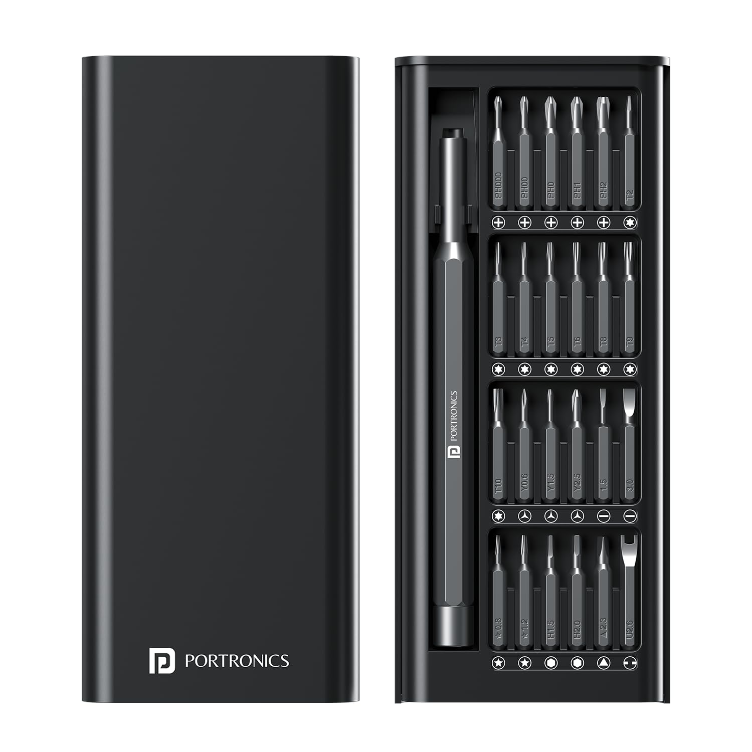 Portronics Bit Box,24-in-1 Screwdriver Kit,Compact,Durable,and Travel-Friendly Tool Kit with a Magnetic Bit Holder,Perfect for Household&Auto Repair (Black)