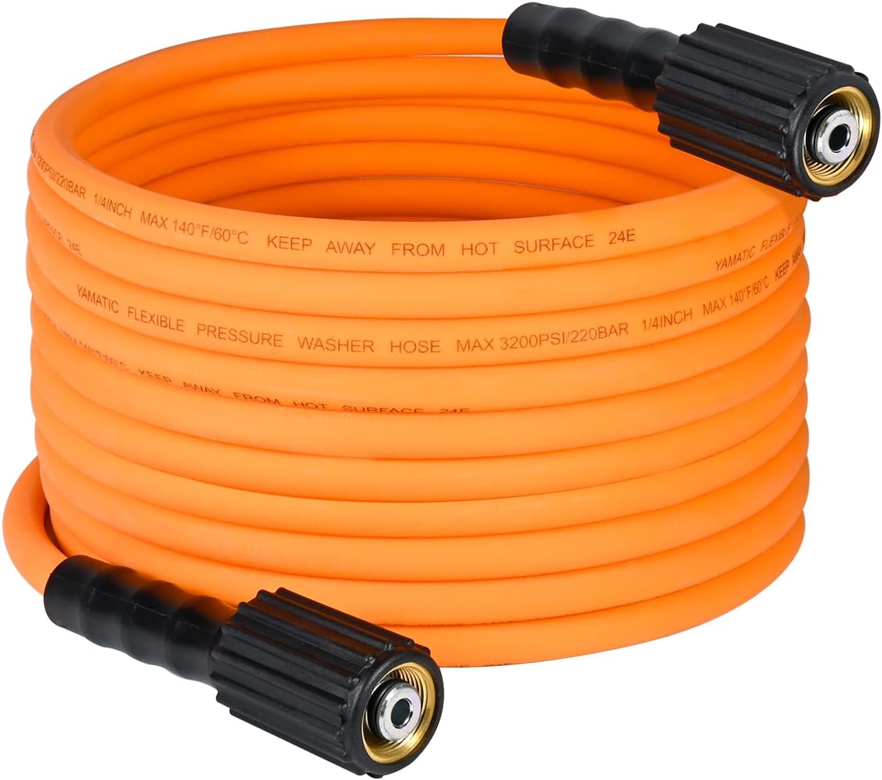 YAMATIC Pressure Washer Hose 25 FT, 1/4 Inch 3600 PSI Power Washer Hose M22, Flexible High Pressure Kink Resistant, Copper Connectors – Replacement Pressure Washing Hose for Car and Outdoor Cleaning