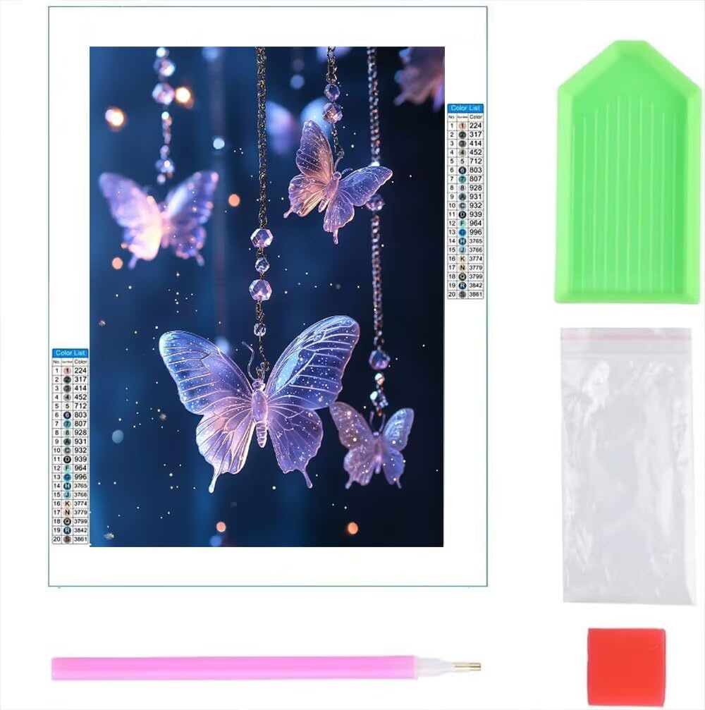 Diamentowe zestawy artystyczne, pełne wiercenie dla dorosłych, fioletowy motyl zestaw do malowania diamentowego dla dzieci, DIY, pełne wiercenie, kryształ, haft, rękodzieło, prezenty, poprawa