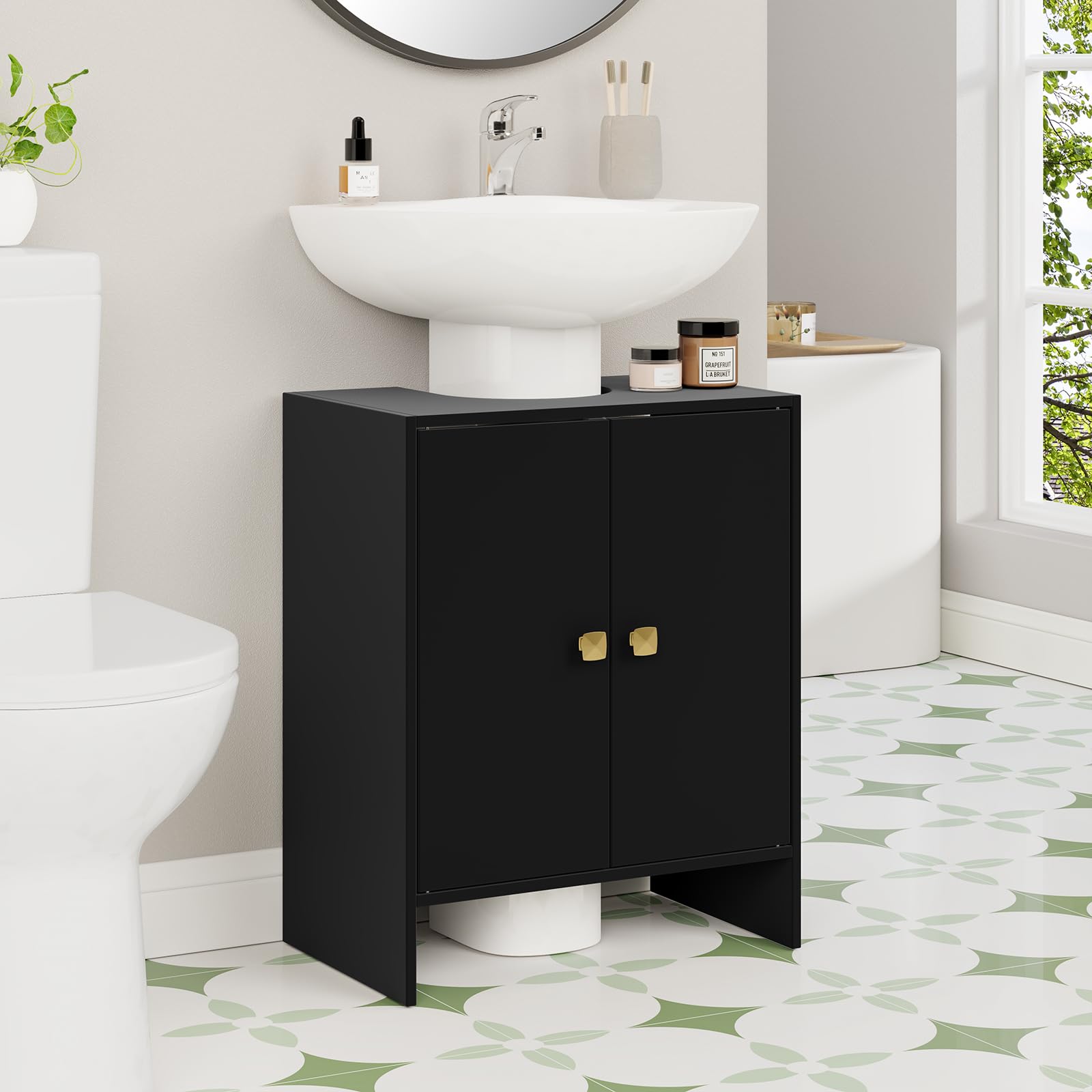 RRX Bathroom Vanity Unit Storage Cabinet Under Basin,48 x 30 x 60cm,Black
