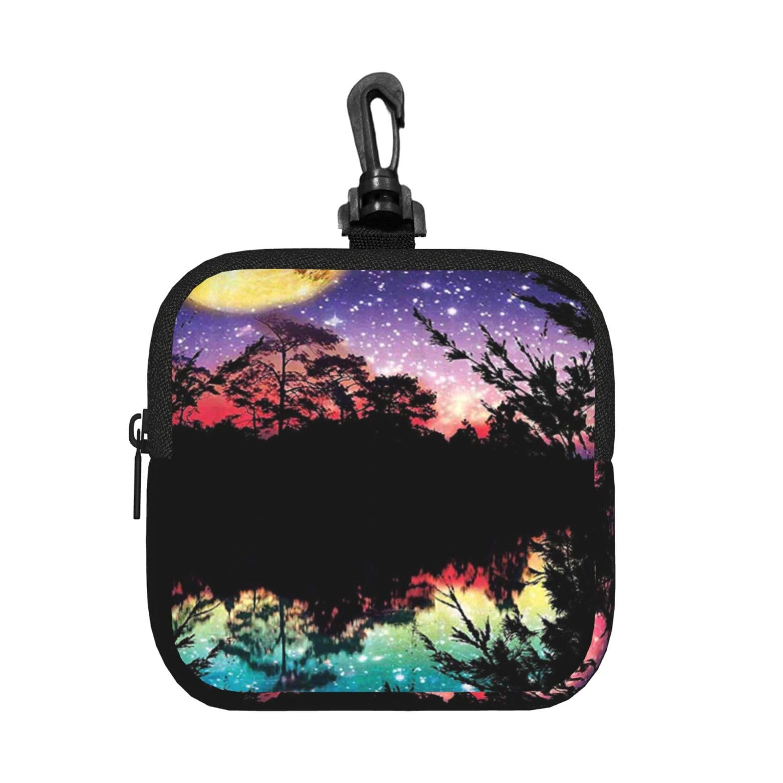 Ercgad Unisex Black Night Sky With Trees Print Square Storage Bag Travel Toiletry Cosmetic Organizer Pouch Lightweight Reusable