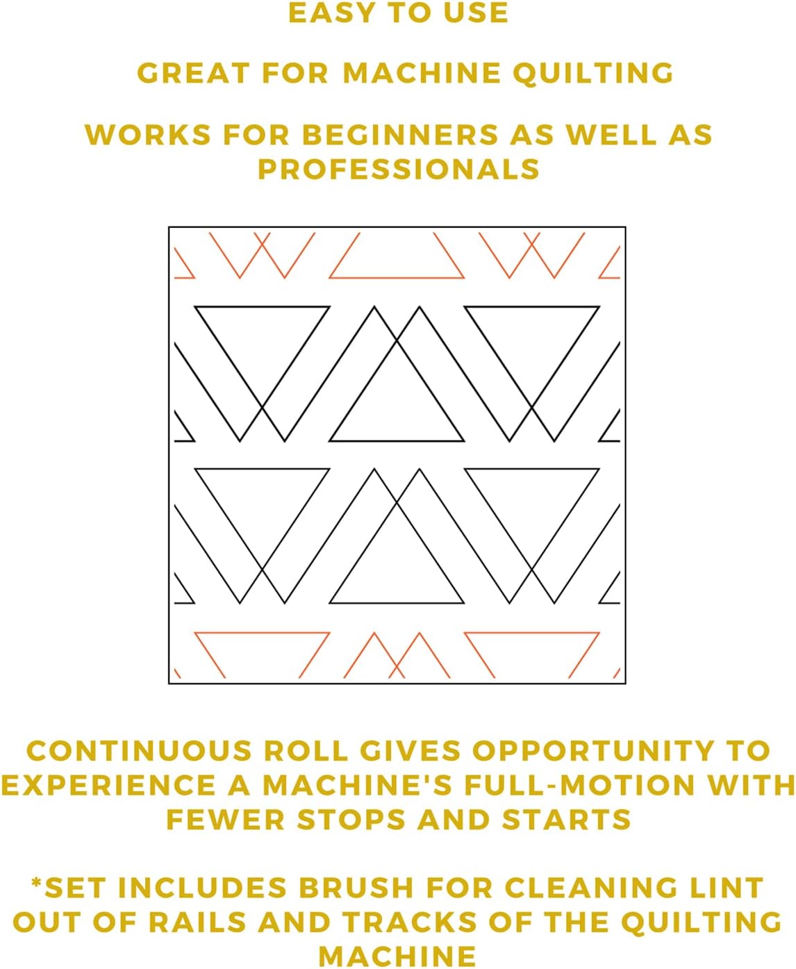 Quilting Pantographs Pattern Paper Roll - for Longarm Quilting Machines - Easy Triangles Design Quilt Pantograph - Set Includes Long Arm Quilters Sewing Machine Rails and Tracks Cleaning Brush