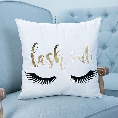 Miniatura 3 de Fundas de almohada decorativas para sofá, fundas de cojín con diseño de letras chapadas doradas, decoración moderna del hogar, 18 x 18 pulgadas.