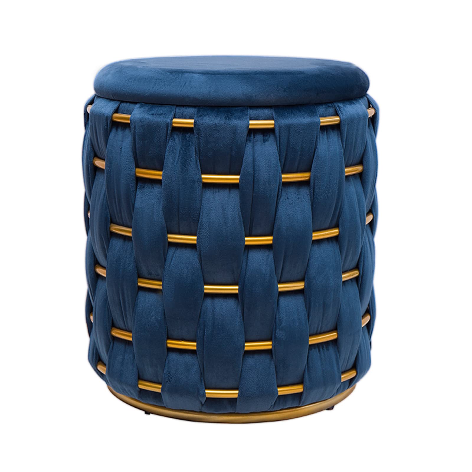 Pouf de rangement bleu en velours chic, tabouret de 38x38x45 cm pour l'entrée