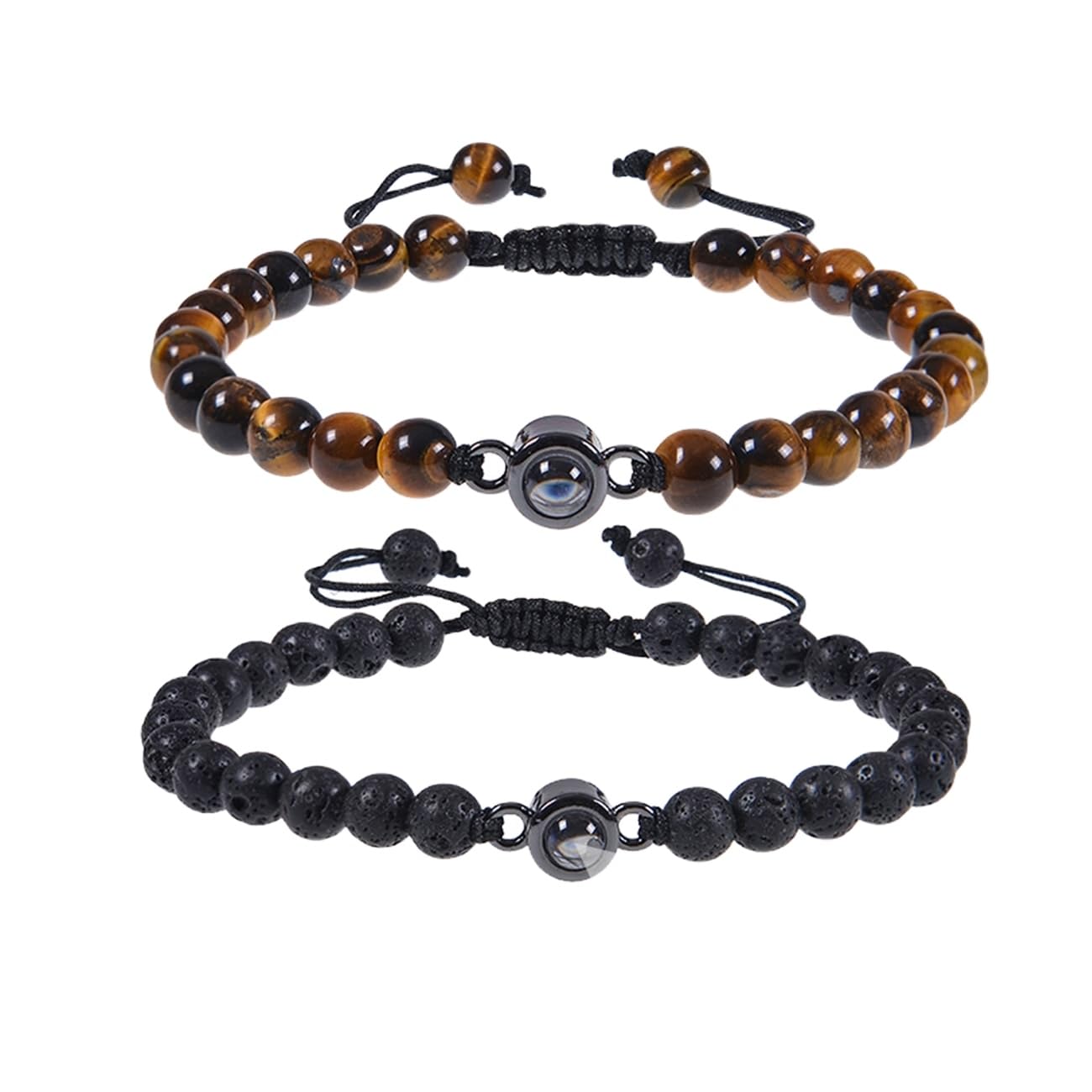 Schmuck Zestaw 2 bransoletek 6 mm Kamień naturalny Kocham Cię 100 języków dla niego i dla niej, Bransoletka surferska dla par, Świetny pomysł na prezent – ​​20 cm