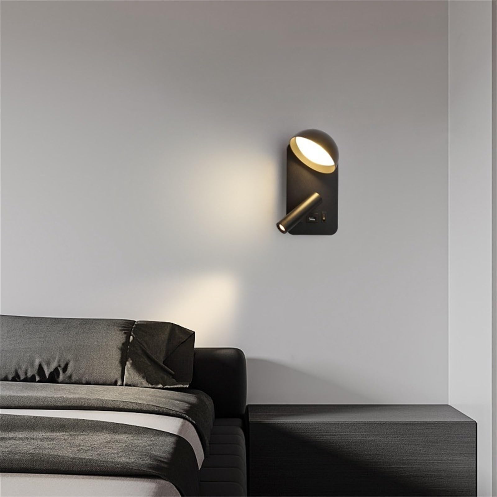 LED-Wandleuchte, USB-Aufladung Typ C, drehbare, oberflächenmontierte Lese-Wandleuchte, LED-Decken-Schlafzimmer, Hotel-Arbeitszimmer (schwarz)