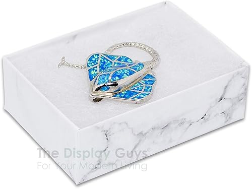 Miniatura 3 de TheDisplayGuys - Paquete de 100 cajas de regalo de papel de cartón relleno de algodón #32, color blanco mármol (3 14 x 2 14 x 1 pulgadas), Algodón