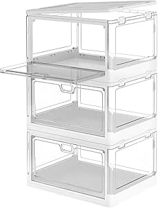 3 Tier Clear Plastic Storage Bins Organizer - Stackable Boxes, With ...