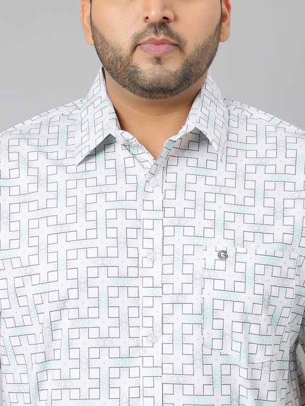 Image of White Grey Connecting Checks Half Sleeve Shirt Men's Plus Size