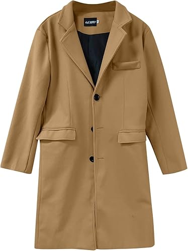 Miniatura 4 de FSAHJKEE Gabardina de un solo pecho para hombre mezcla de lana abrigo de guisante abrigo de gran tamaño con solapa cálida chaqueta de trabajo