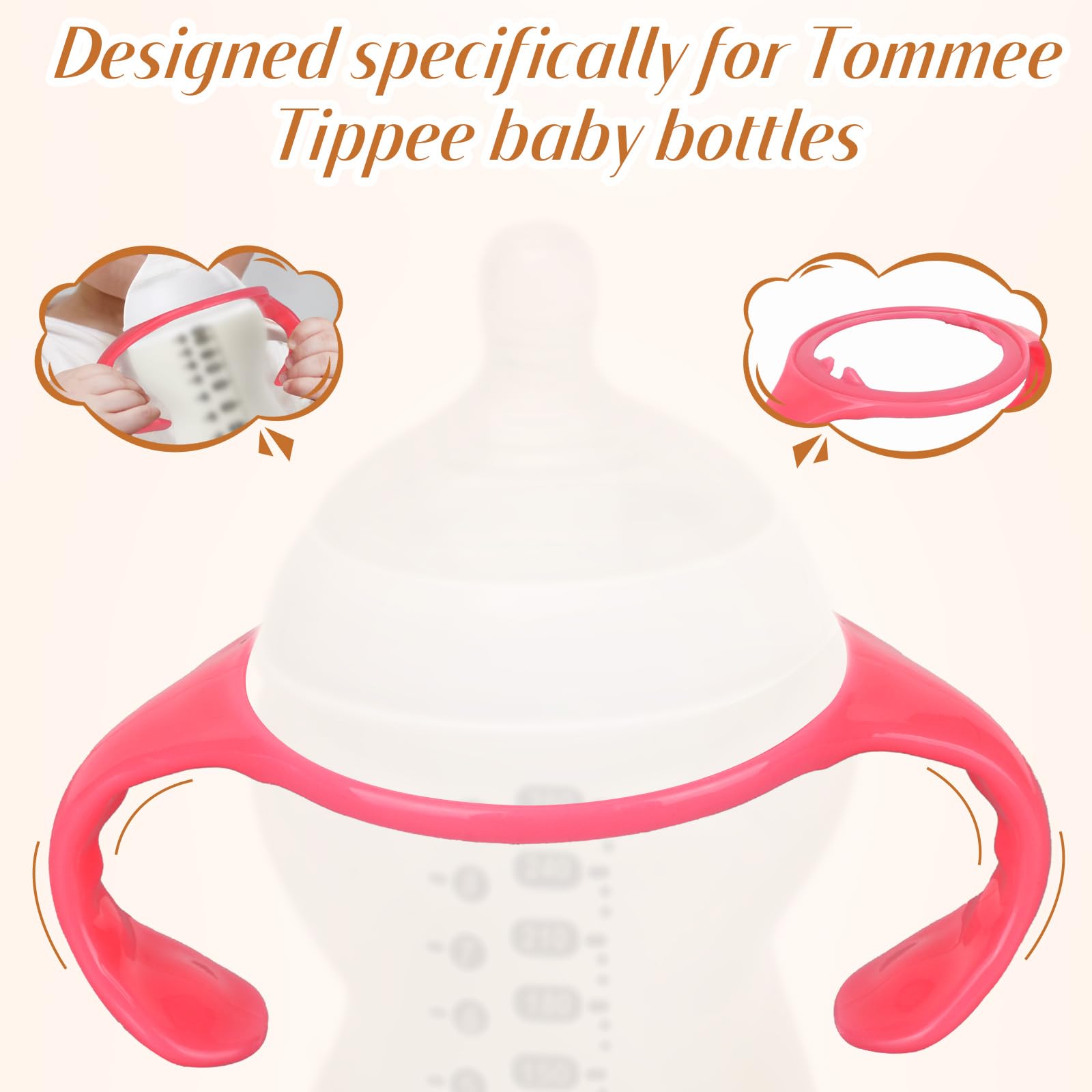 4pcs Baby Bottle Handles Holder for Tommee Tippee Replacement Parts Ergonomic Non-Slip Grip BPA-Free Bottle Handles for Newborn Infant Feeding (Pink) - Image 3