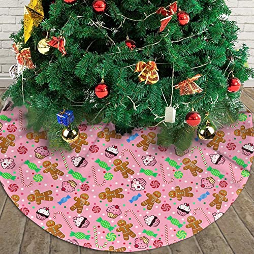 Harycnct Cute Gingerbread Candy Christmas Tree Skirt 36 Inches Pink Santa Tree Skirts Farmhouse Xmas Tree Mat Ornaments Decorations thumb #2