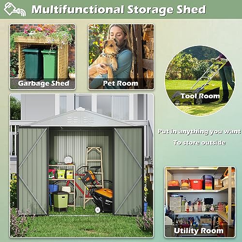 Image of Devoko Outdoor Storage Shed 8 x 6 FT Lockable Metal Garden Shed Steel Anti-Corrosion Storage House with Single Lockable Door for Backyard Outdoor Patio (Gray)