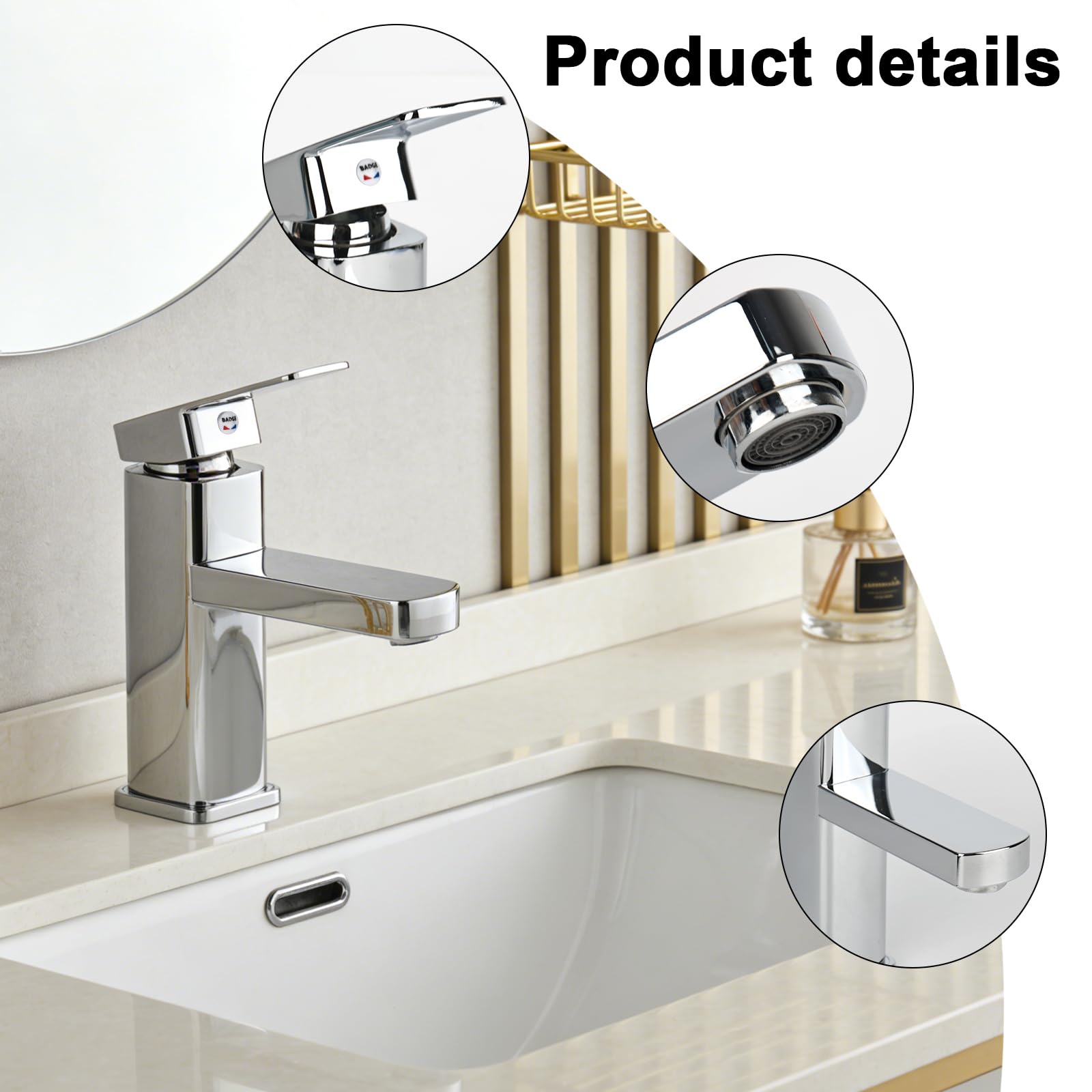 Wasserhahn Bad Waschtischarmatur Armatur Silber Waschtischmischer Warm und Kaltwasserhahn Einhebelmischer Matt Silber Badarmatur für Bad Spüle Edelstahl Messing