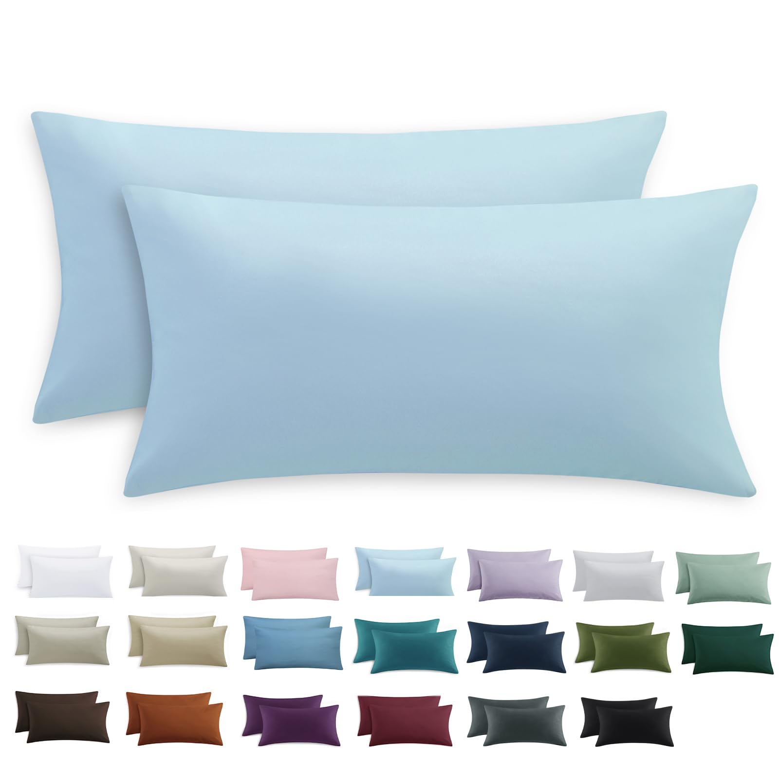 Tifschlaf Kissenbezug 40 x 80 2er Set - Kopfkissenbezug 40x80 Hellblau mit Reißverschluss aus Mikrofaser Weich, 40x80cm Blau Pillow Case