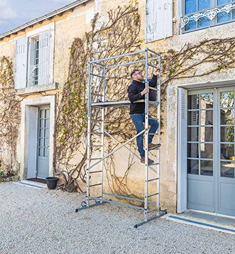 Echafaudage roulant d'escalier intérieur et extérieur 2,5m/4,5m en aluminium Hailo HobbyStep H5