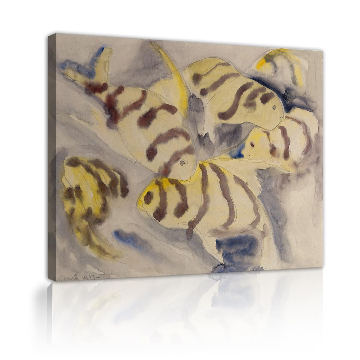 TOANGWALL Vintage Yellow Fish Canvas Wall Art Office Charles Demuth Fish Series Watercolor Painting Framed Prints for Bathroom Decor 70x85cm