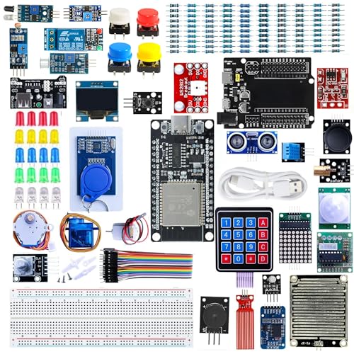 Image of DIY Wireless IOT Ultimate Starter Kit with ESP32 Controller Board with C-Type Interface & Expension Board | 40+ Project Online Tutorials | Compatible with UNO, RPi, ESP32, | 38+ Components