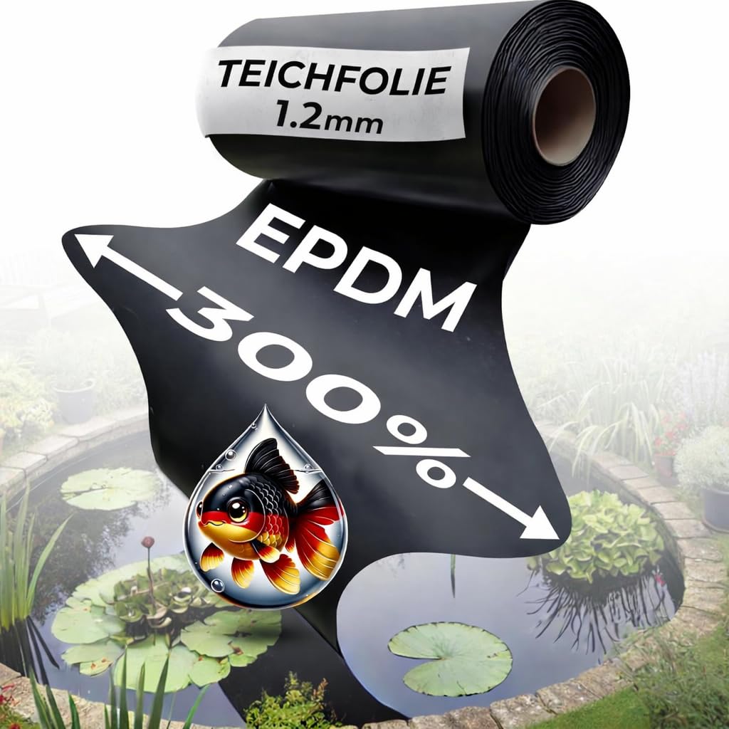 TEICHFOLIE EPDM Folie 1.2mm 3mx1m Langlebige Teichabdichtung für Teich, Schwimmteich auch Ideal für Ihr Hochbeet im Garten UV- & Witterungsbeständig - 3x1 m