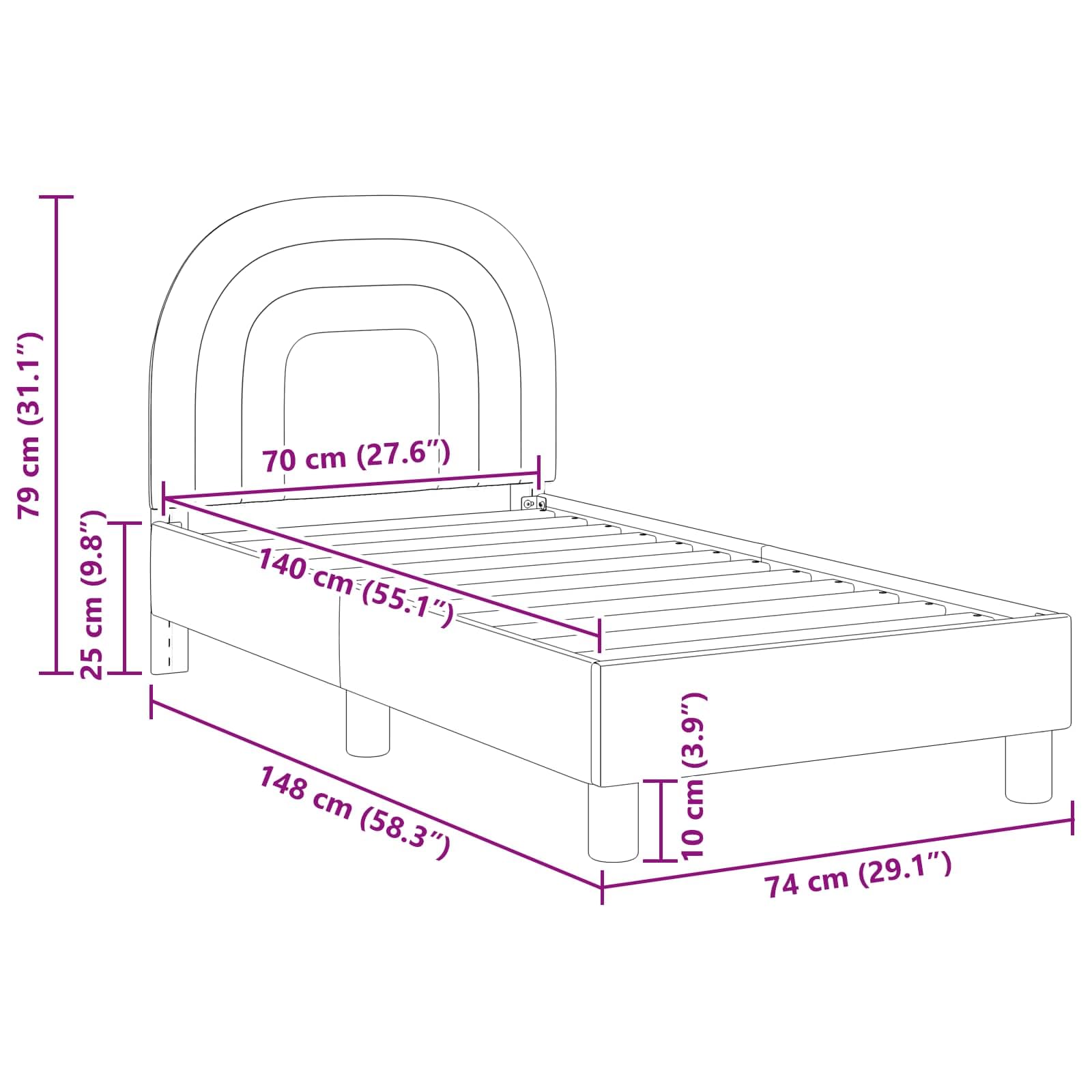 Telaio per letto per bambini con testiera in velluto rosa, 70 x 140 cm, moderna struttura per letto con rete a doghe e robusto telaio in legno, per cameretta dei bambini e ragazzi