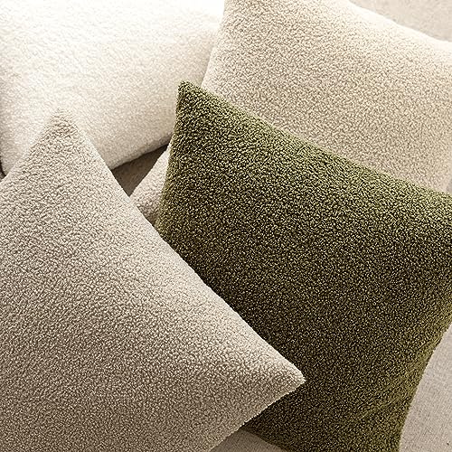 Image of Foindtower Pack of 2, Curly Faux Fur Decorative Throw Pillow Covers Soft Fuzzy Plush Cushion Case with Zipper Cozy Pillowcase for Home Living Room Couch Bed Sofa 22 x 22 Inch, Beige