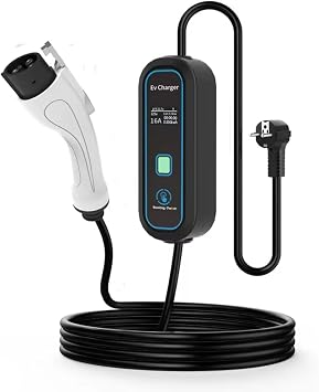 3.5KW 16A Portable EV Charger, Electric Vehicle Charger, Fast Charging Home Station Wallbox, LED Display, Adjustable Current, 5m Cable, Wallbox Charger for Electric Car, Charging Fast Type1