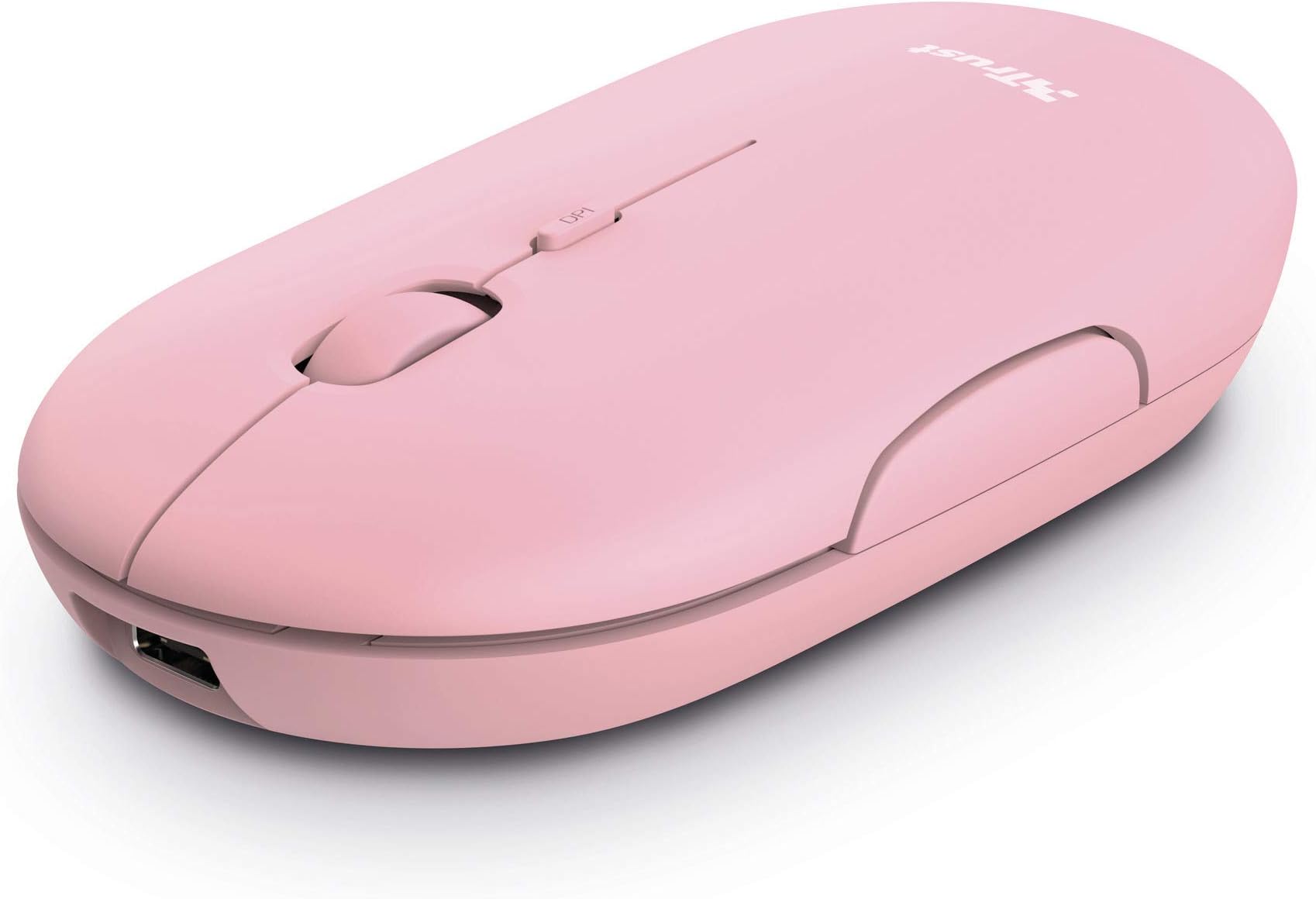 Trust Puck Wireless Mouse, Bluetooth or 2.4 GHz with USB Mini-Receiver, Rechargeable Battery, Silent Clicks, DPI Button, Light Computer Mouse for Laptop, PC, Mac, Chromebook - Pink