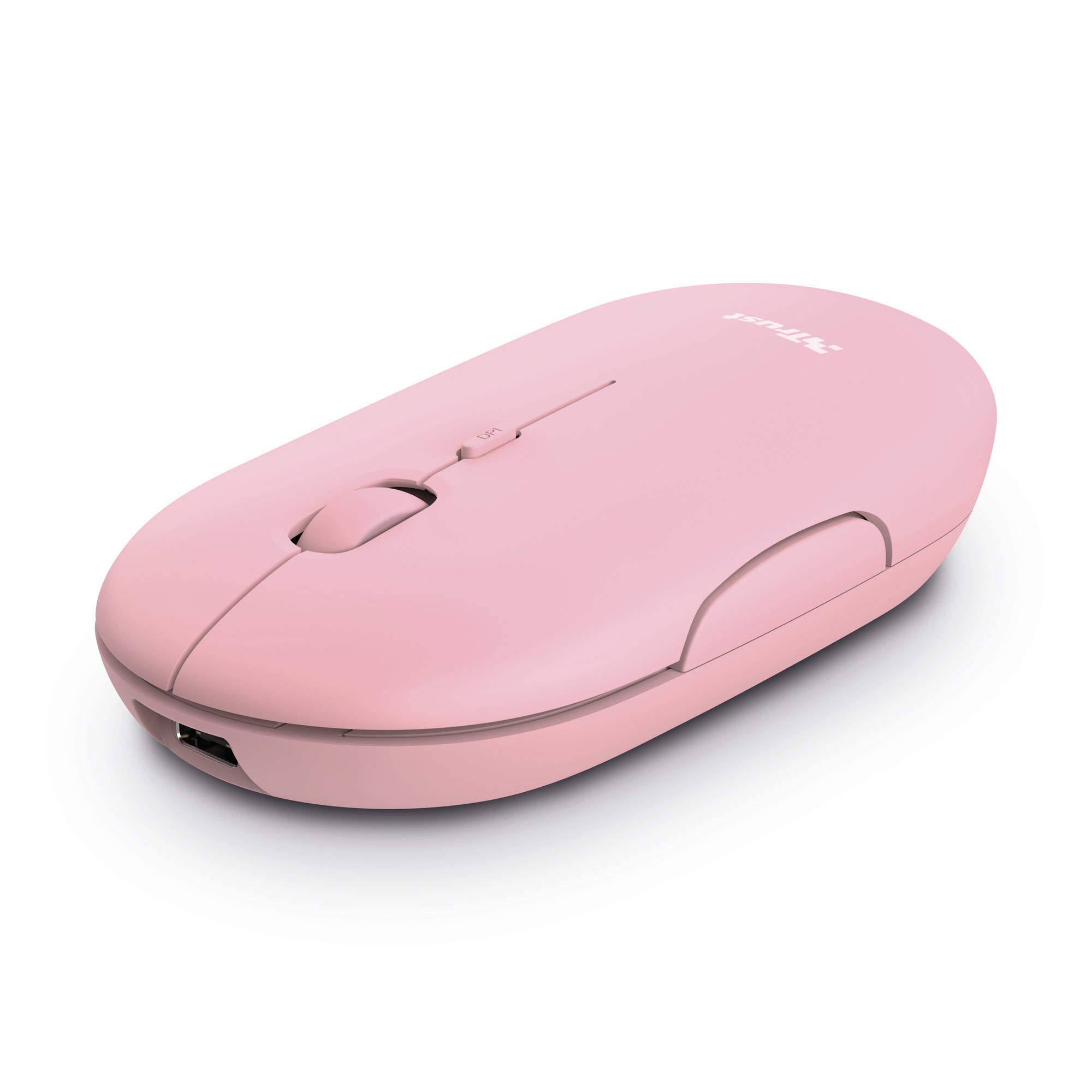 Trust Puck Wireless Mouse, Bluetooth or 2.4 GHz with USB Mini-Receiver, Rechargeable Battery, Silent Clicks, DPI Button, Light Computer Mouse for Laptop, PC, Mac, Chromebook - Pink