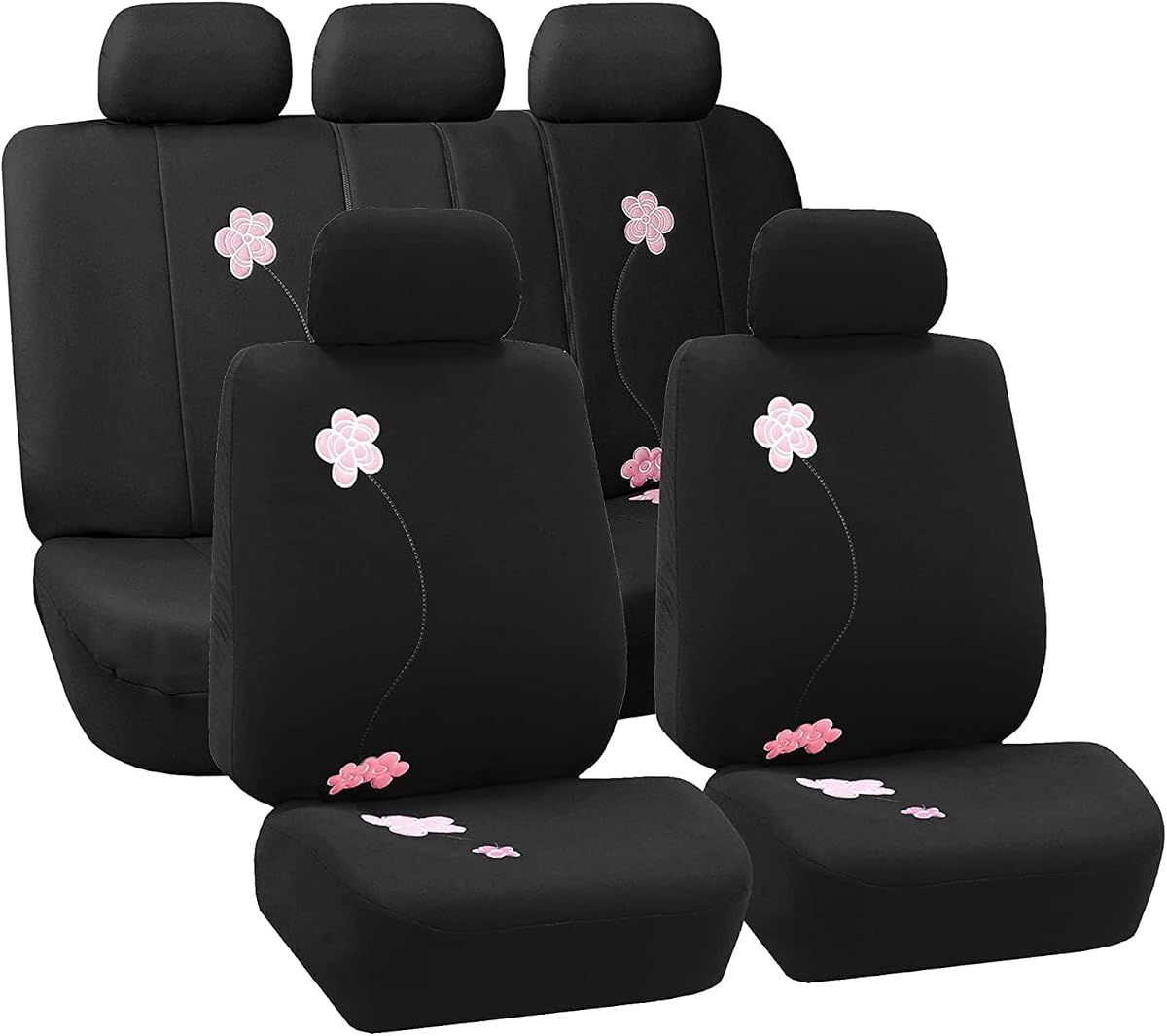 Juego completo de fundas de tela para asientos de coche, ajuste universal, fundas para asientos delanteros con respaldo bajo, compatible con airbag, asiento trasero dividido, funda de asiento lavable para SUV, sedán, furgoneta, negro