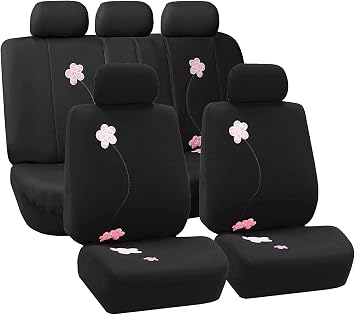FH Group Full Set Cloth Car Seat Covers, Universal Fit, Low Back Front Seat Covers, Airbag Compatible, Split Bench Rear Seat, Washable Seat Cover For SUV, Sedan, Van, Black
